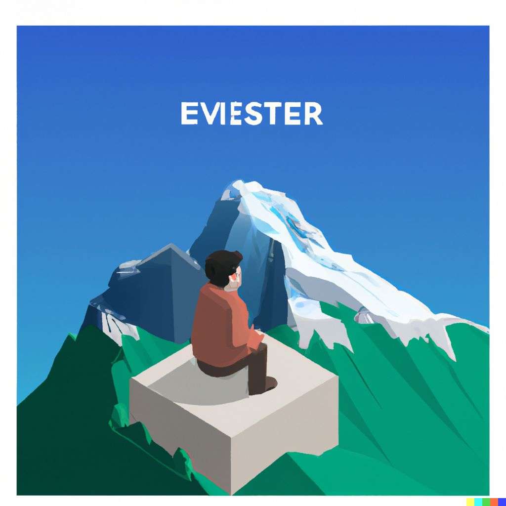 someone gazing at Mount Everest, isometric art